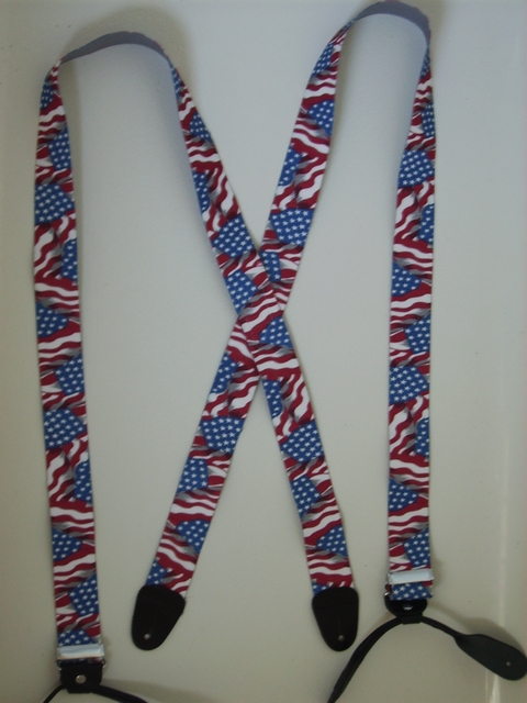 BUTTON-ON WAVING FLAG Suspenders 1 1/2 inches wide and 48 inches long. Red White and Blue UB120N48US#1